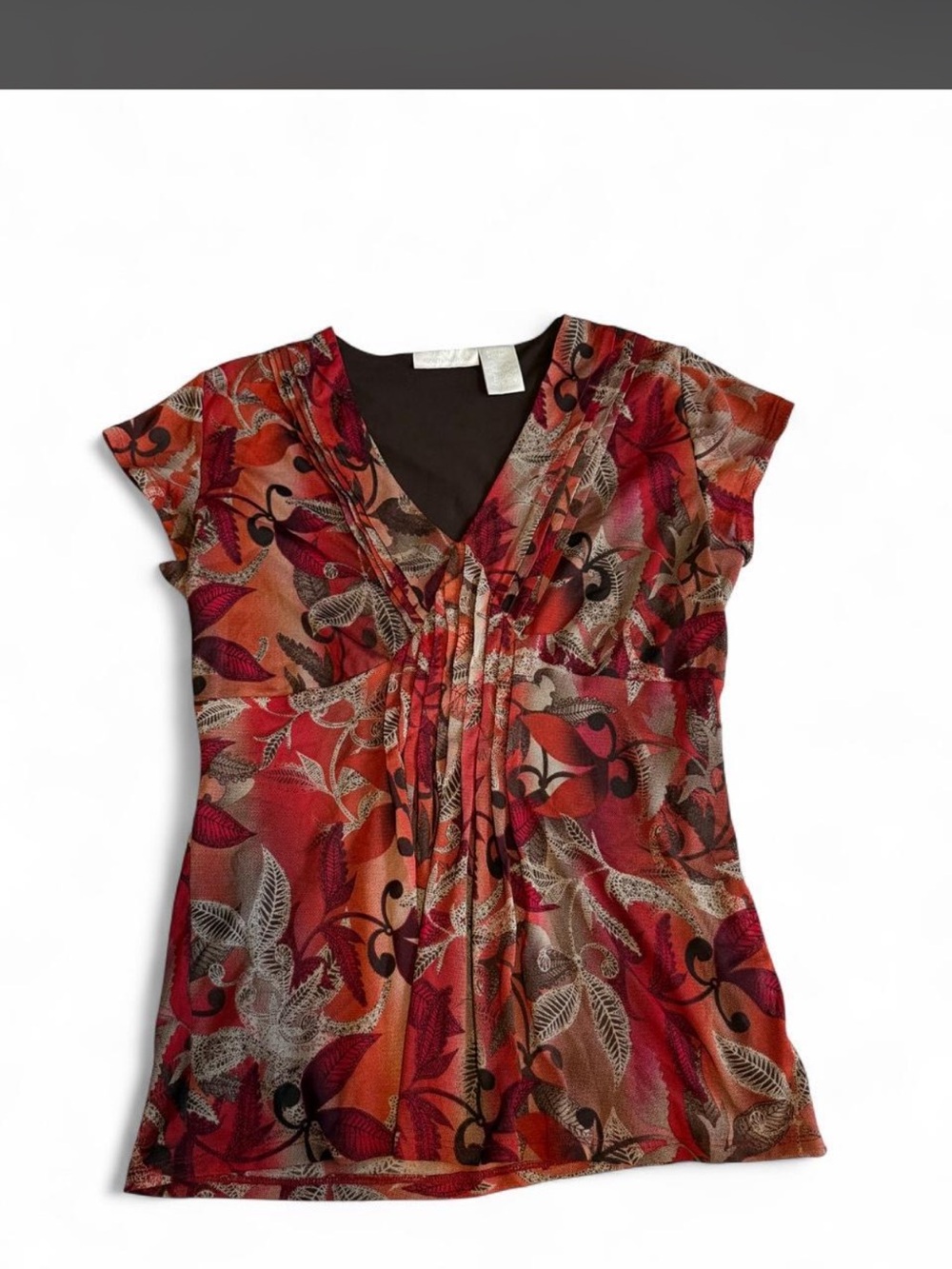 Worthington Red Orange Floral V-Neck Cap Sleeve Top
